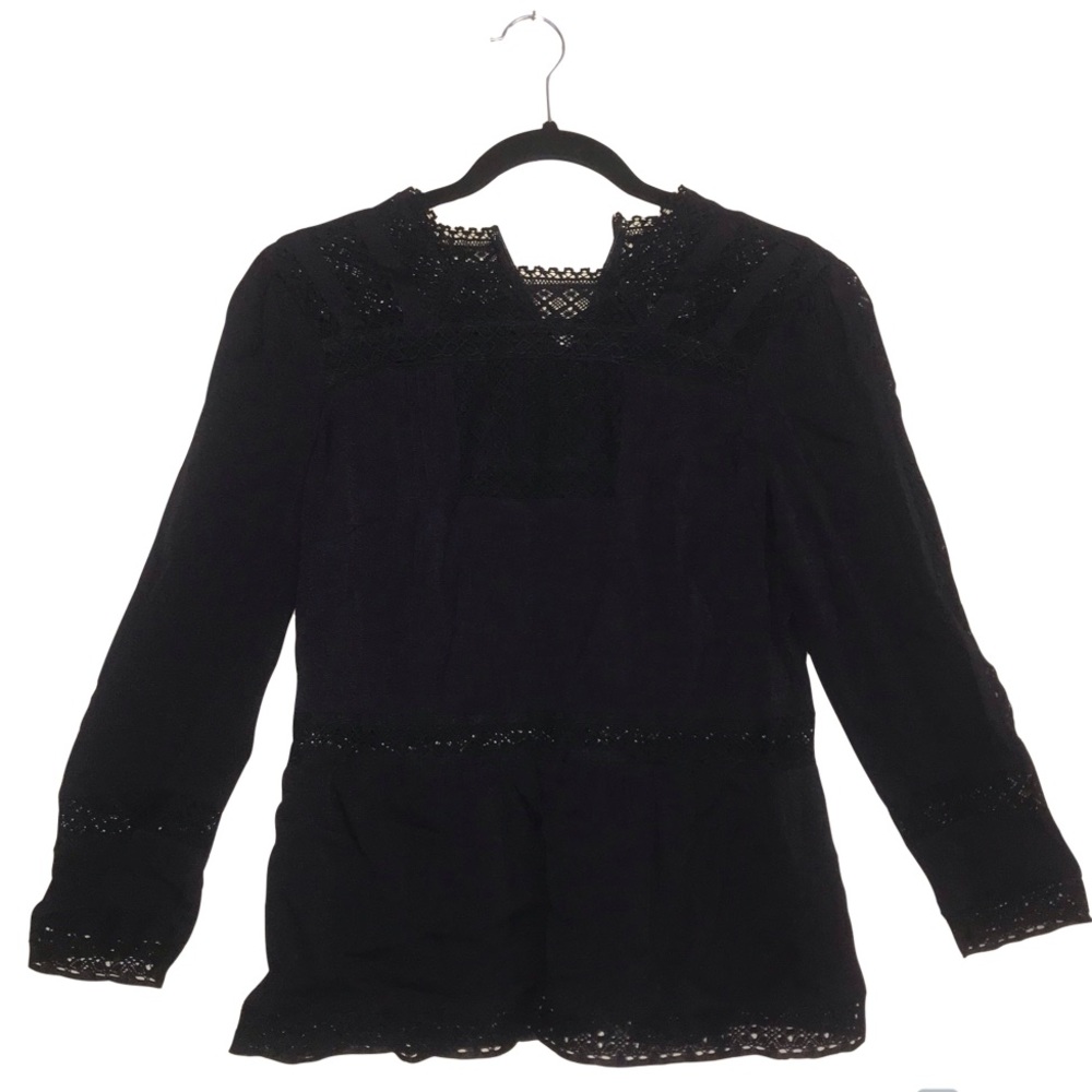 NWT J. Crew Point Sur Black Lacey Peasant Top Sz 2